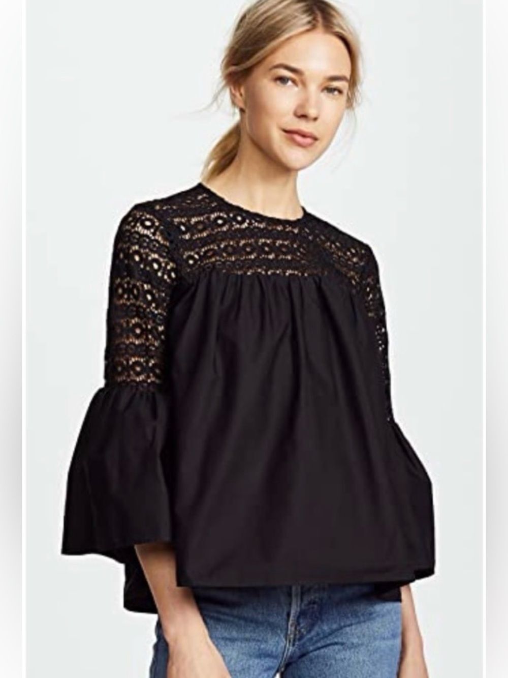 Endless Rose LACE WITH POPLIN BELL SLEEVE BLOUSE